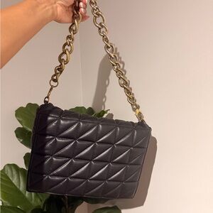 Zara Black Quilted Shoulder Bag with Gold Chain Strap